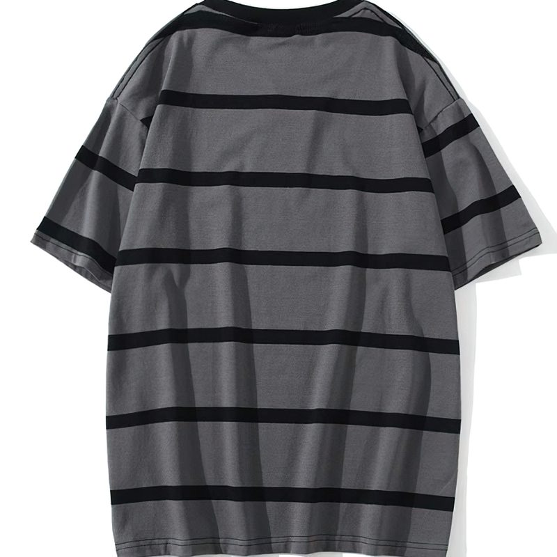 Casual Men's T Shirt / Cool Male Streetwear / Vintage Black Striped Oversized T Shirt