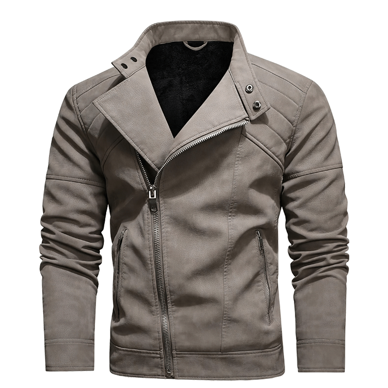 Casual Stand Collar Fleece Jackets / Vintage Men's Soft Faux Leather Motorcycle Jackets