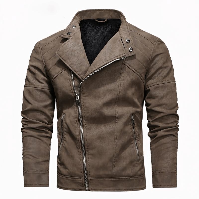 Casual Stand Collar Fleece Jackets / Vintage Men's Soft Faux Leather Motorcycle Jackets