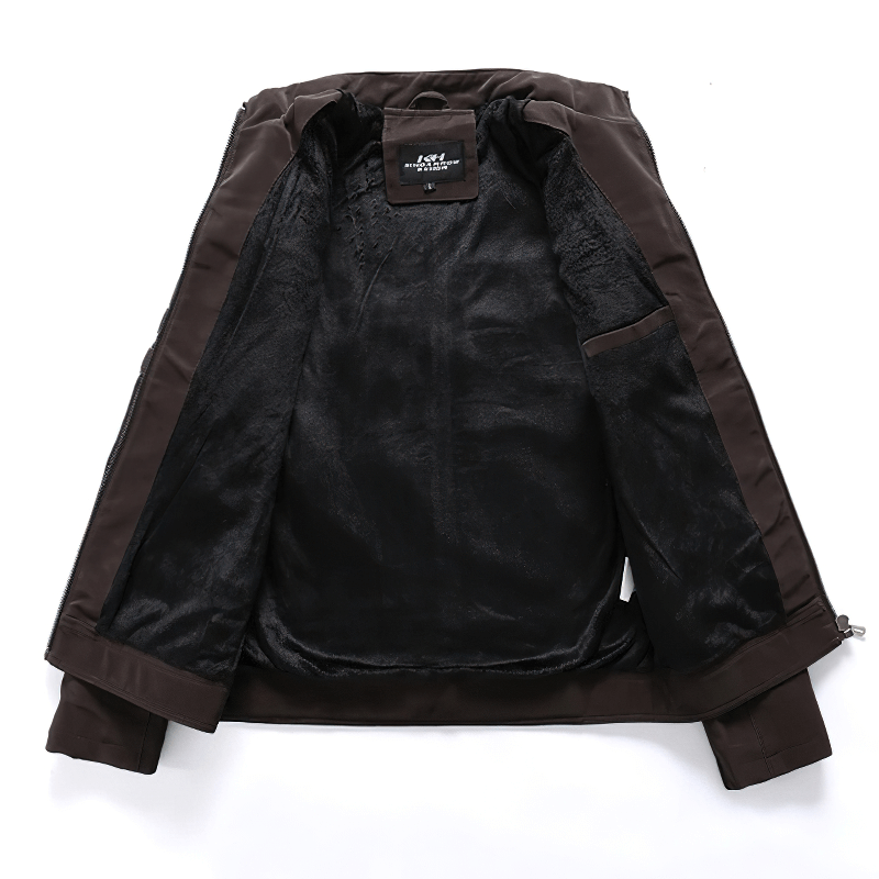 Stand Collar PU Leather Motorcycle Jacket / Men's Zipper Clothing with Multi-Pockets
