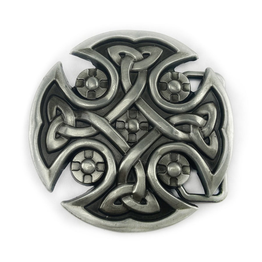 Celtic Cross Belt Buckle / Handmade Antique Silver Color Round Belt Buckle