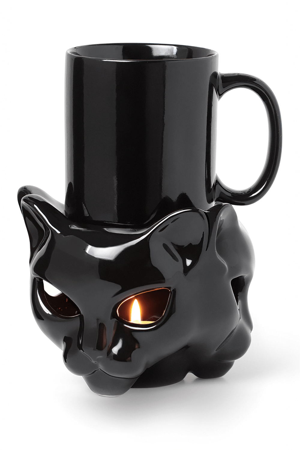 Ceramic Cat Head Mug and Tealight Warmer in Black