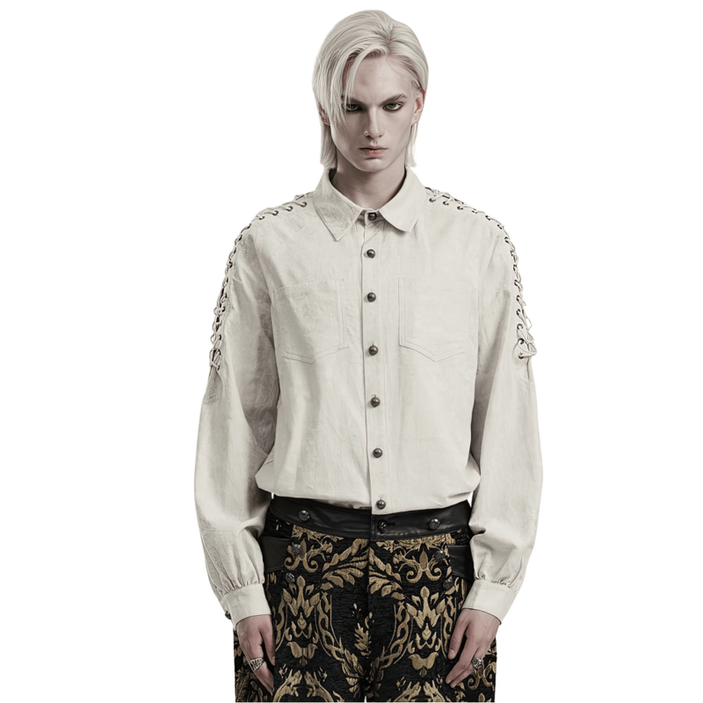 Chain Embellished Gothic Linen Shirt for Men