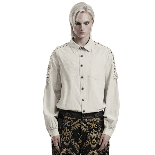 Chain Embellished Gothic Linen Shirt for Men