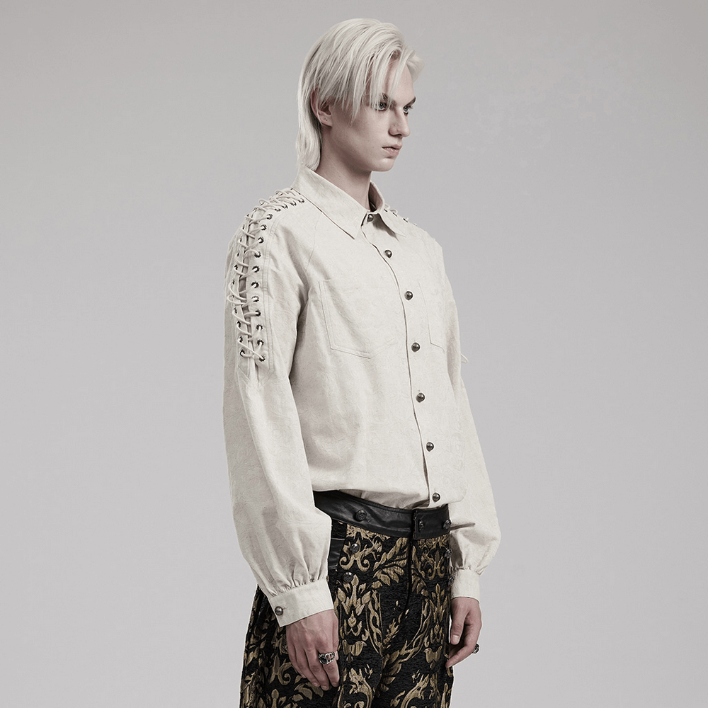 Chain Embellished Gothic Linen Shirt for Men