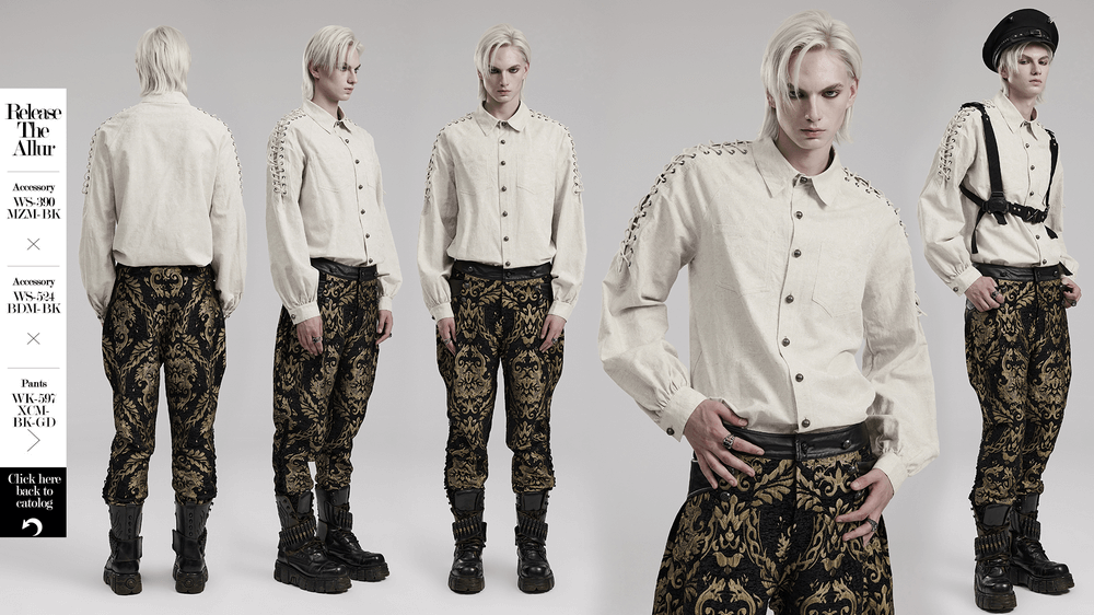 Chain Embellished Gothic Linen Shirt for Men