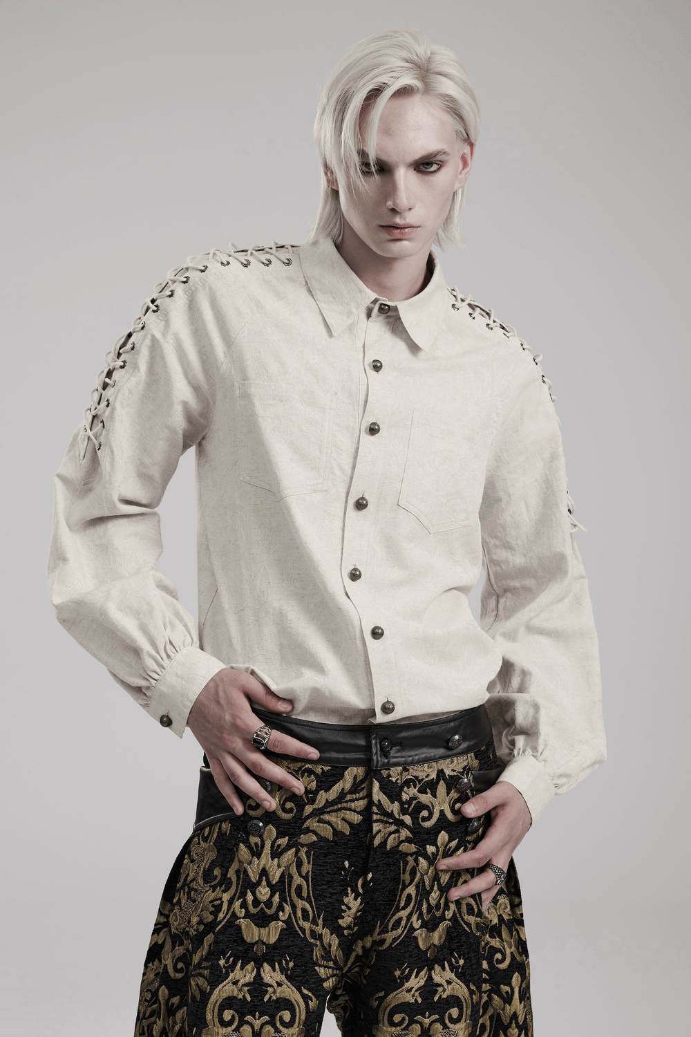 Chain Embellished Gothic Linen Shirt for Men