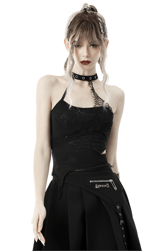 Chic Asymmetrical Halter Top With Lace-Up Back