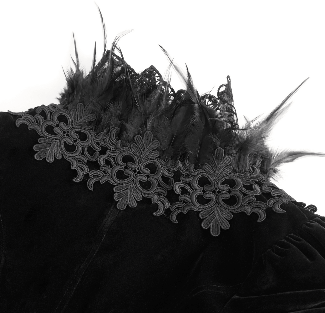 Chic Black Lace Bolero with Feathers and Chain Accents