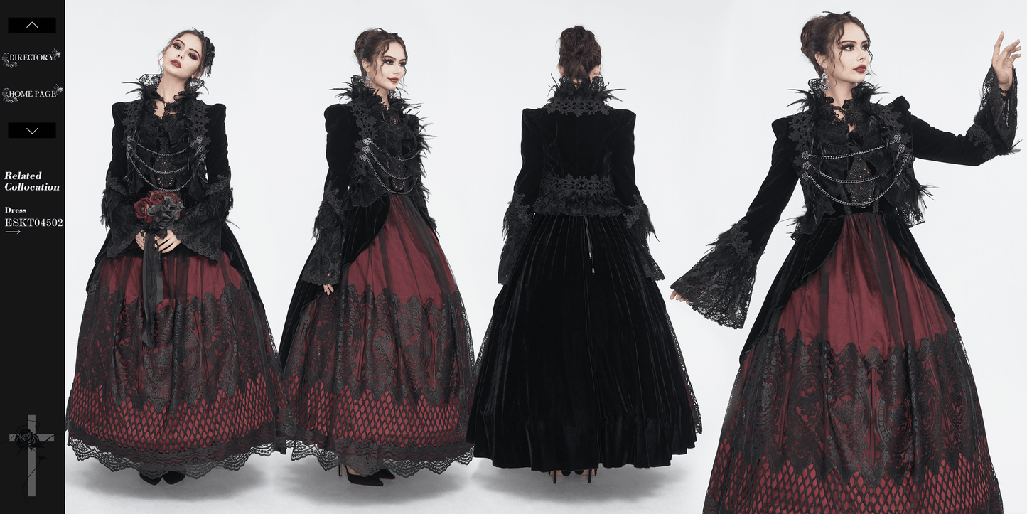 Chic Black Lace Bolero with Feathers and Chain Accents