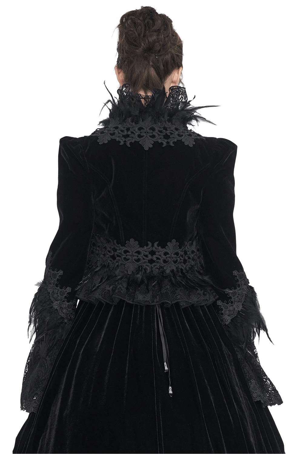Chic Black Lace Bolero with Feathers and Chain Accents