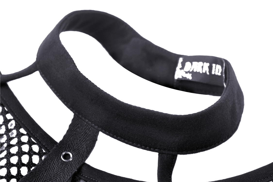 Chic Black Mesh-Panel Crop Top with Choker Neckline