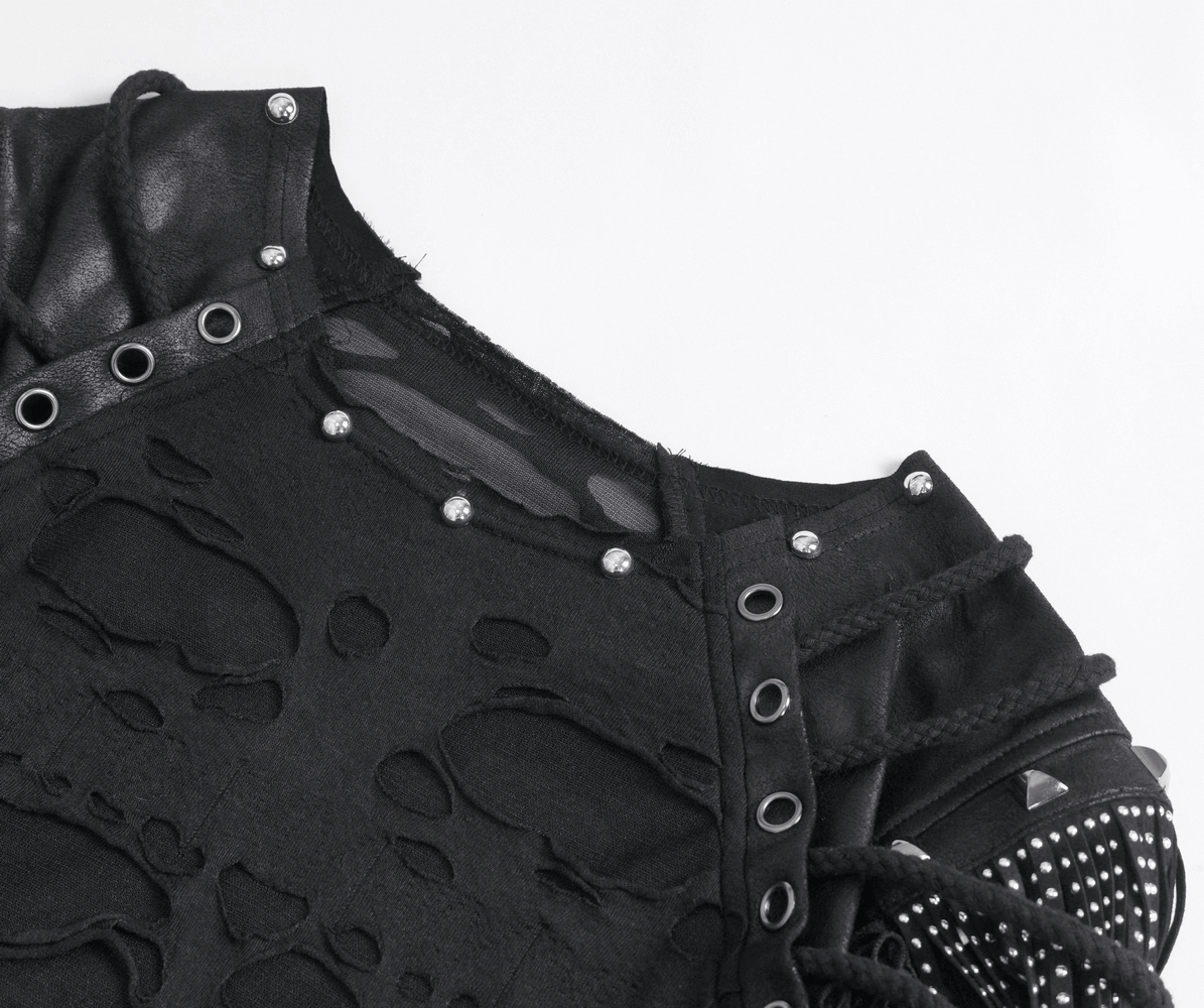 Chic Black Mesh T-Shirt with Fringe Detailing