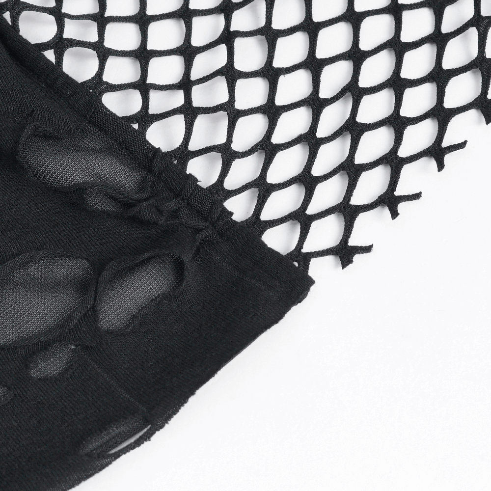 Chic Black Mesh T-Shirt with Fringe Detailing