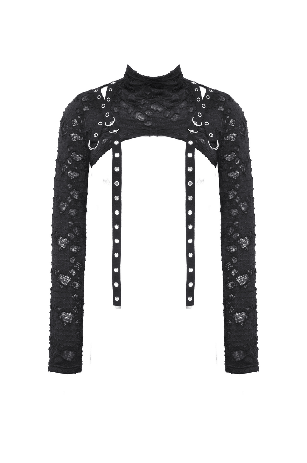 Chic Black Ripped Crop Top with Metal Accents