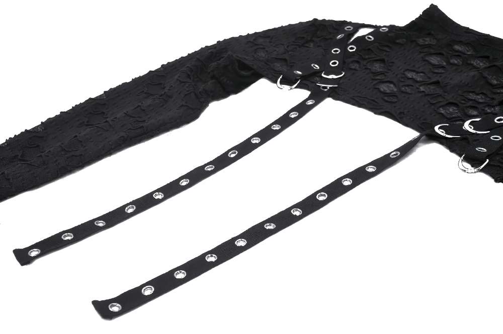 Chic Black Ripped Crop Top with Metal Accents