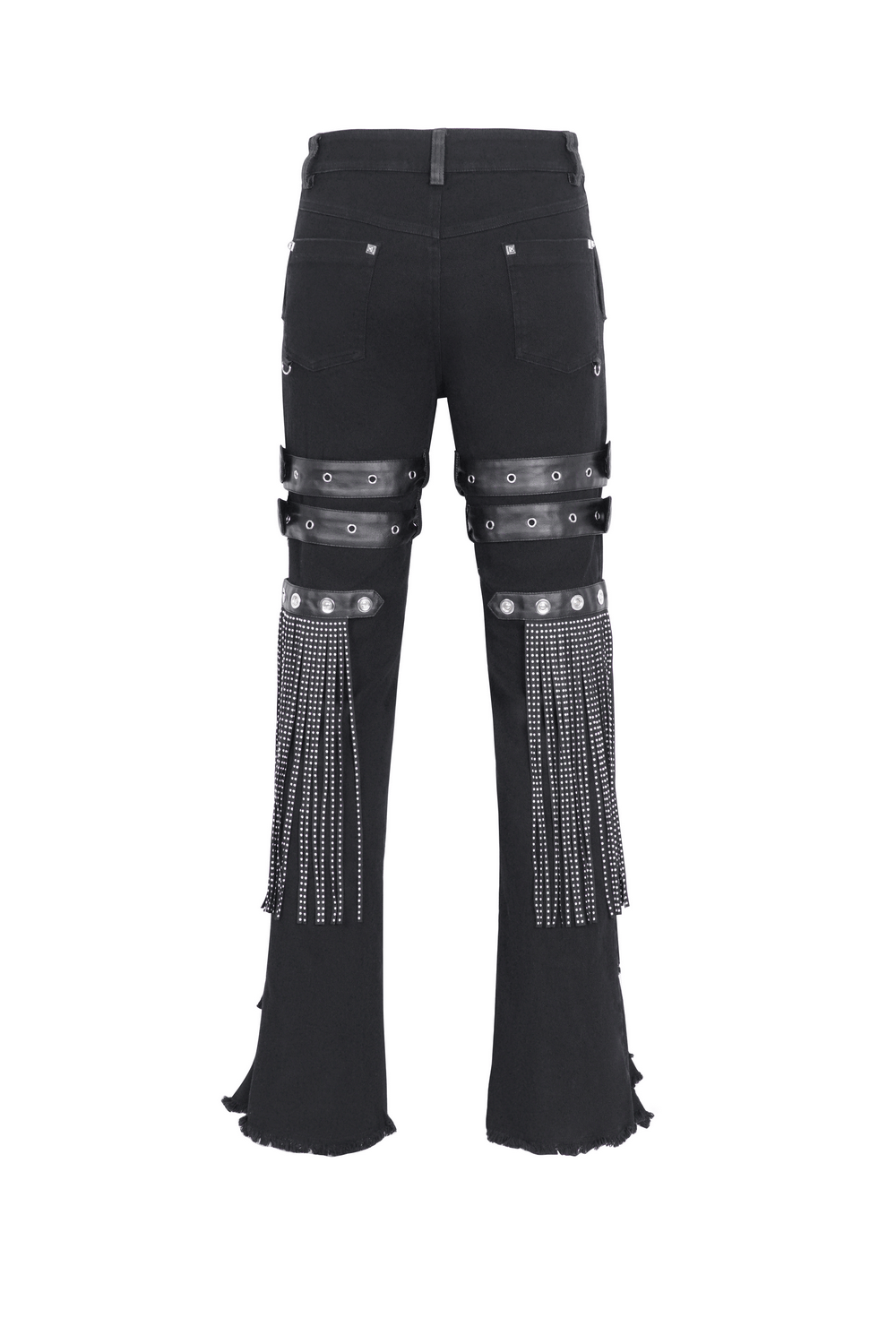 Chic Black Studded Ripped Jeans with Buckle Details