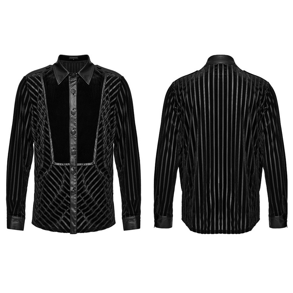 Chic Black Tactical Striped Velvet Men's Shirt