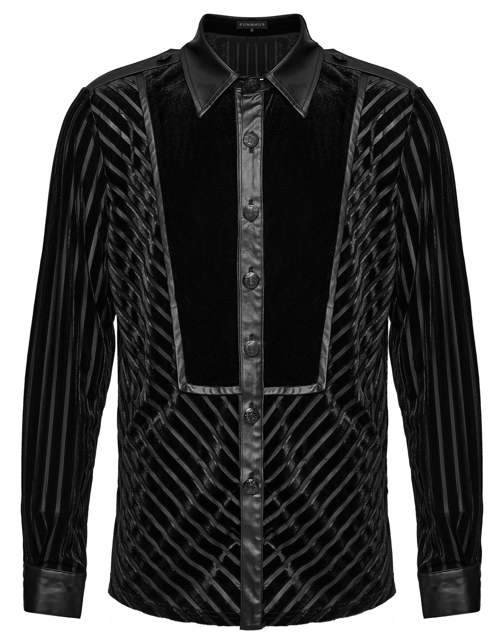 Chic Black Tactical Striped Velvet Men's Shirt