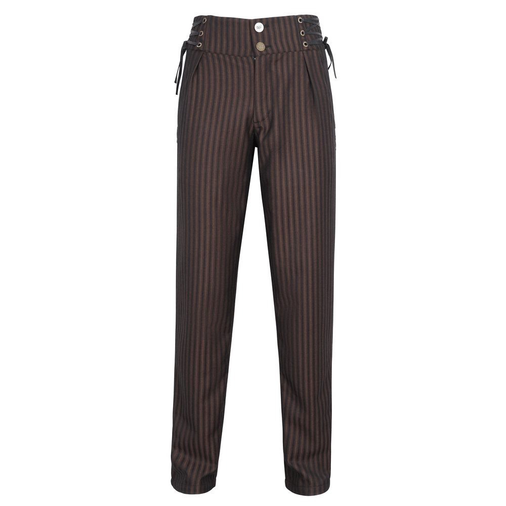Chic Brown Striped Trousers with Lace-Up Sides