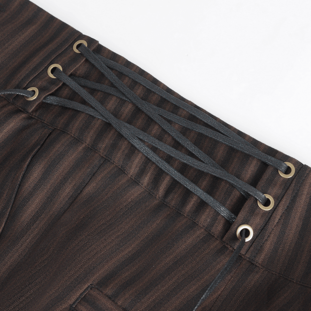 Chic Brown Striped Trousers with Lace-Up Sides