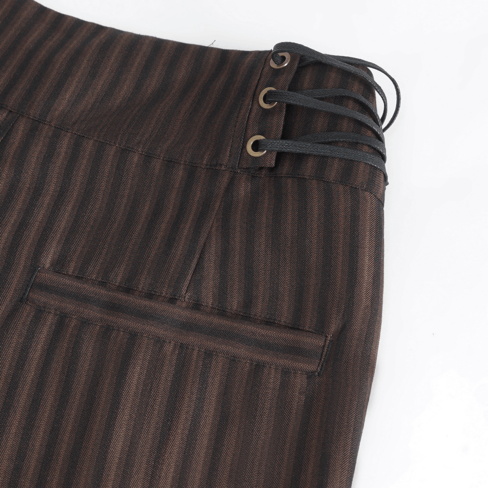 Chic Brown Striped Trousers with Lace-Up Sides