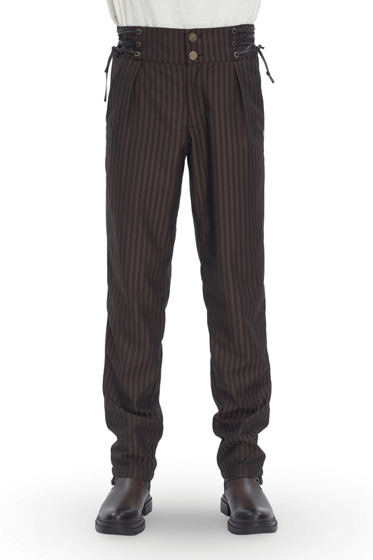 Chic Brown Striped Trousers with Lace-Up Sides