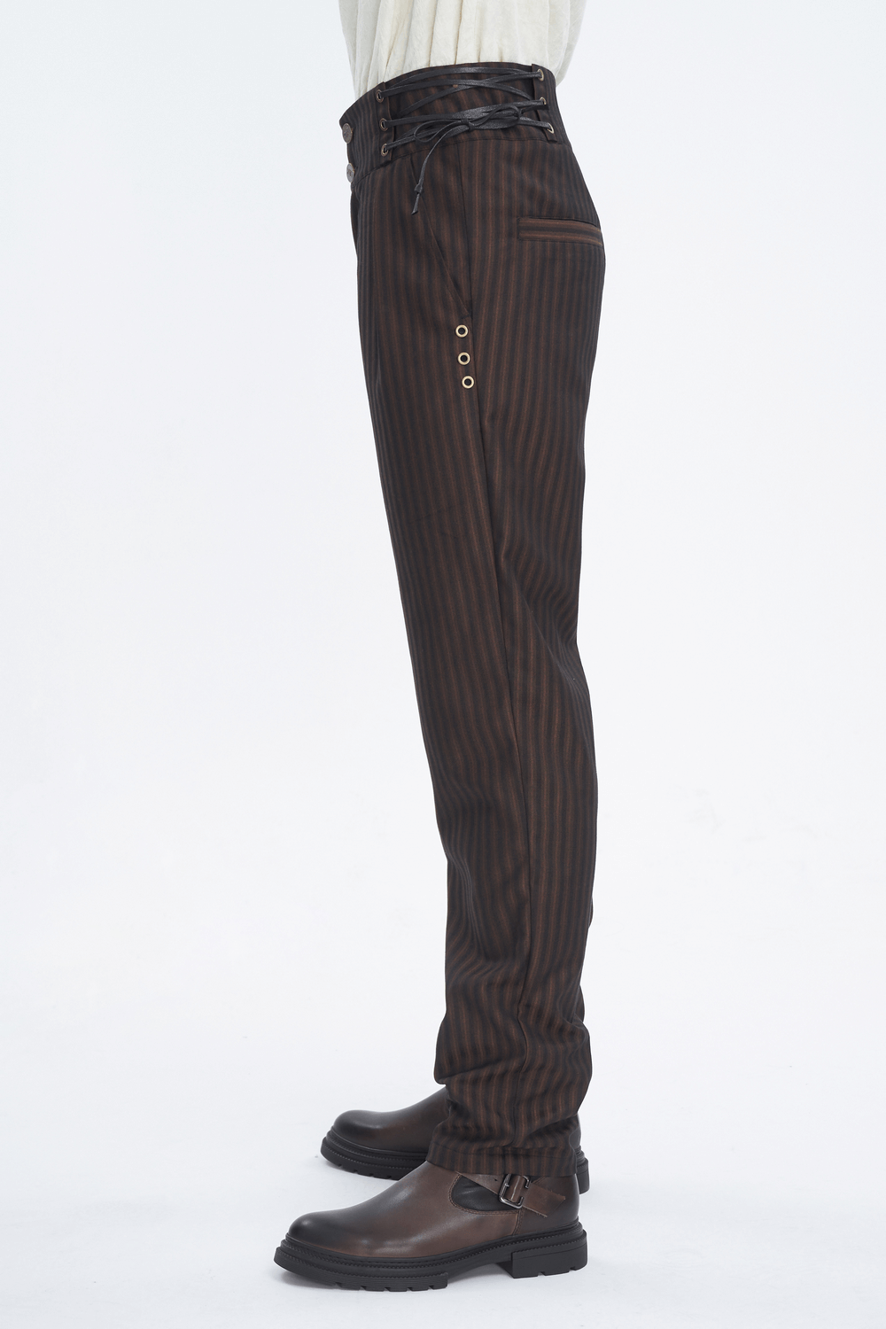 Chic Brown Striped Trousers with Lace-Up Sides