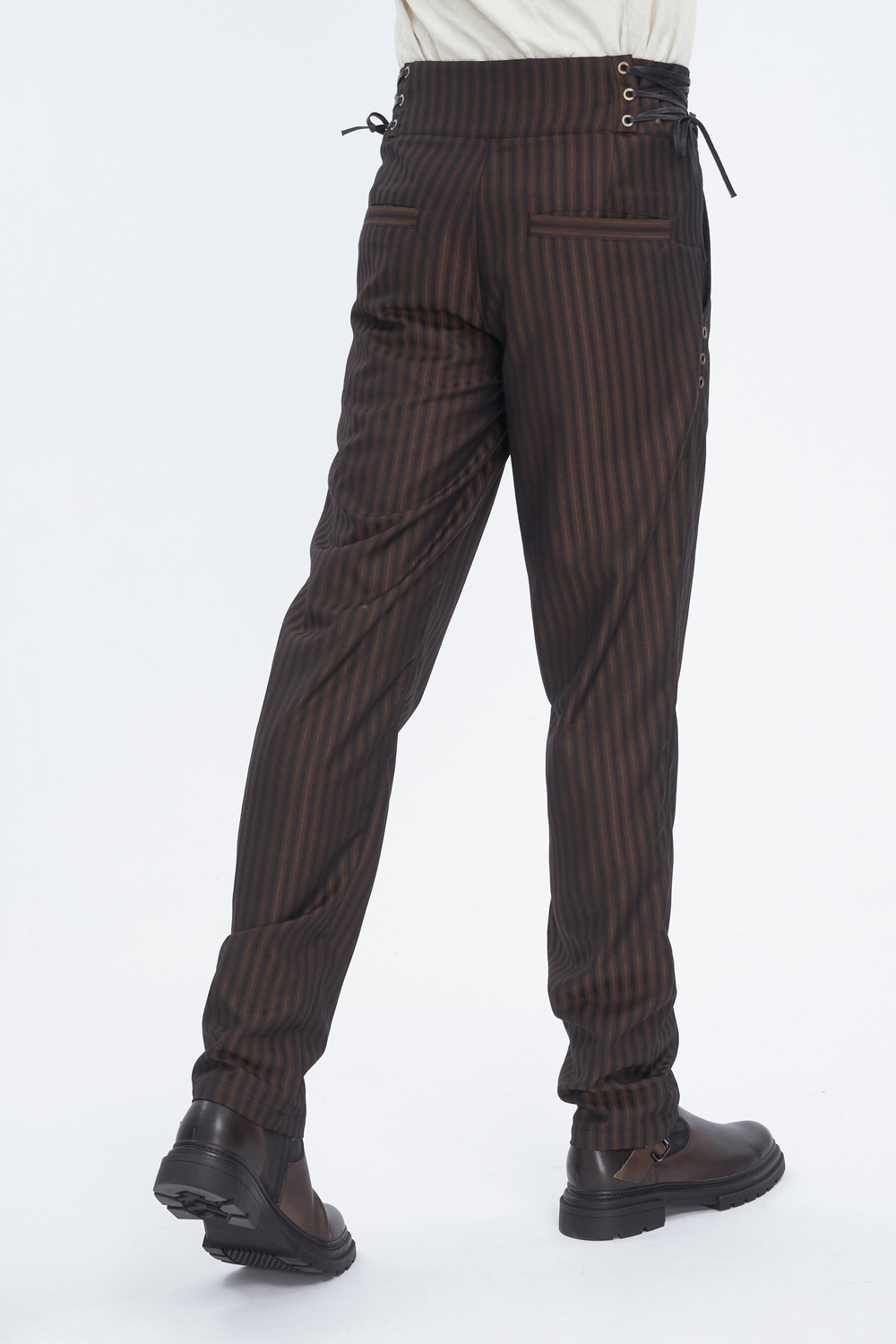 Chic Brown Striped Trousers with Lace-Up Sides