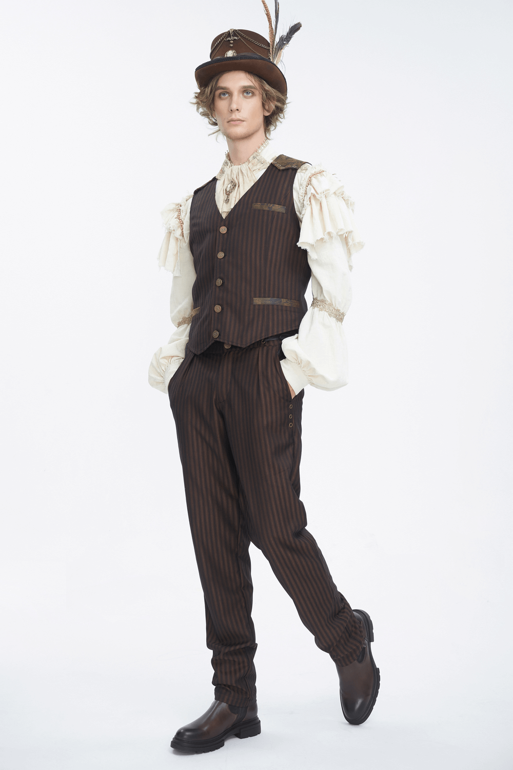 Chic Brown Striped Trousers with Lace-Up Sides