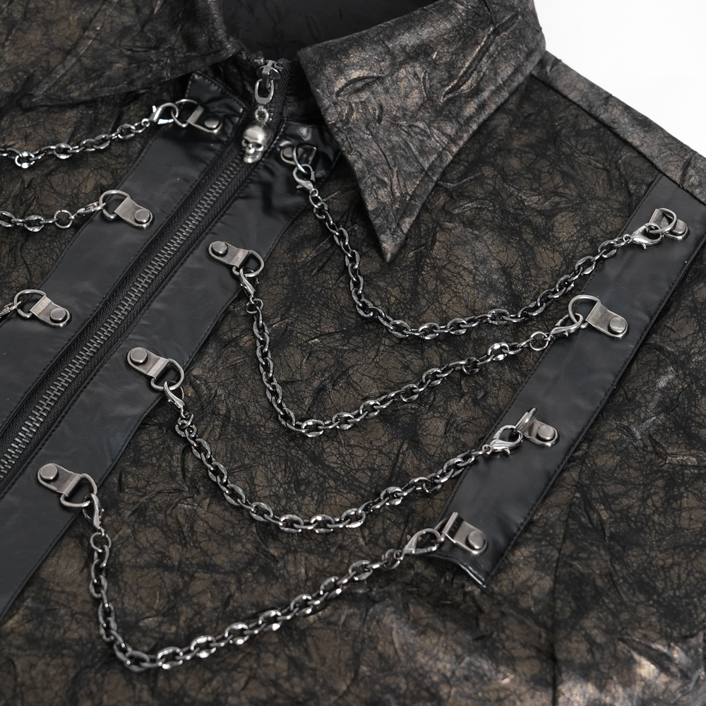 Chic Chain Shirt with Faux Leather Straps and Loops
