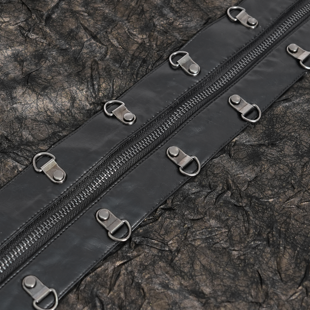 Chic Chain Shirt with Faux Leather Straps and Loops