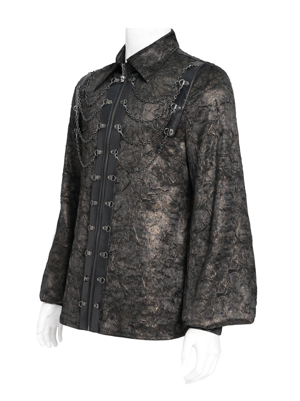 Chic Chain Shirt with Faux Leather Straps and Loops