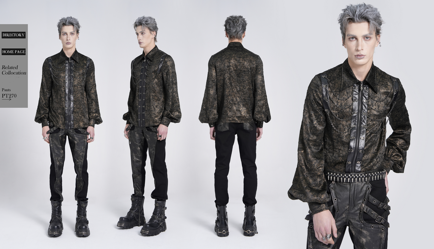 Chic Chain Shirt with Faux Leather Straps and Loops