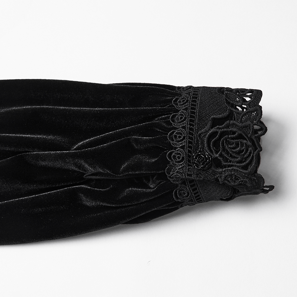 Chic Female Velvet Shirt with Lace and Vertical Stripes