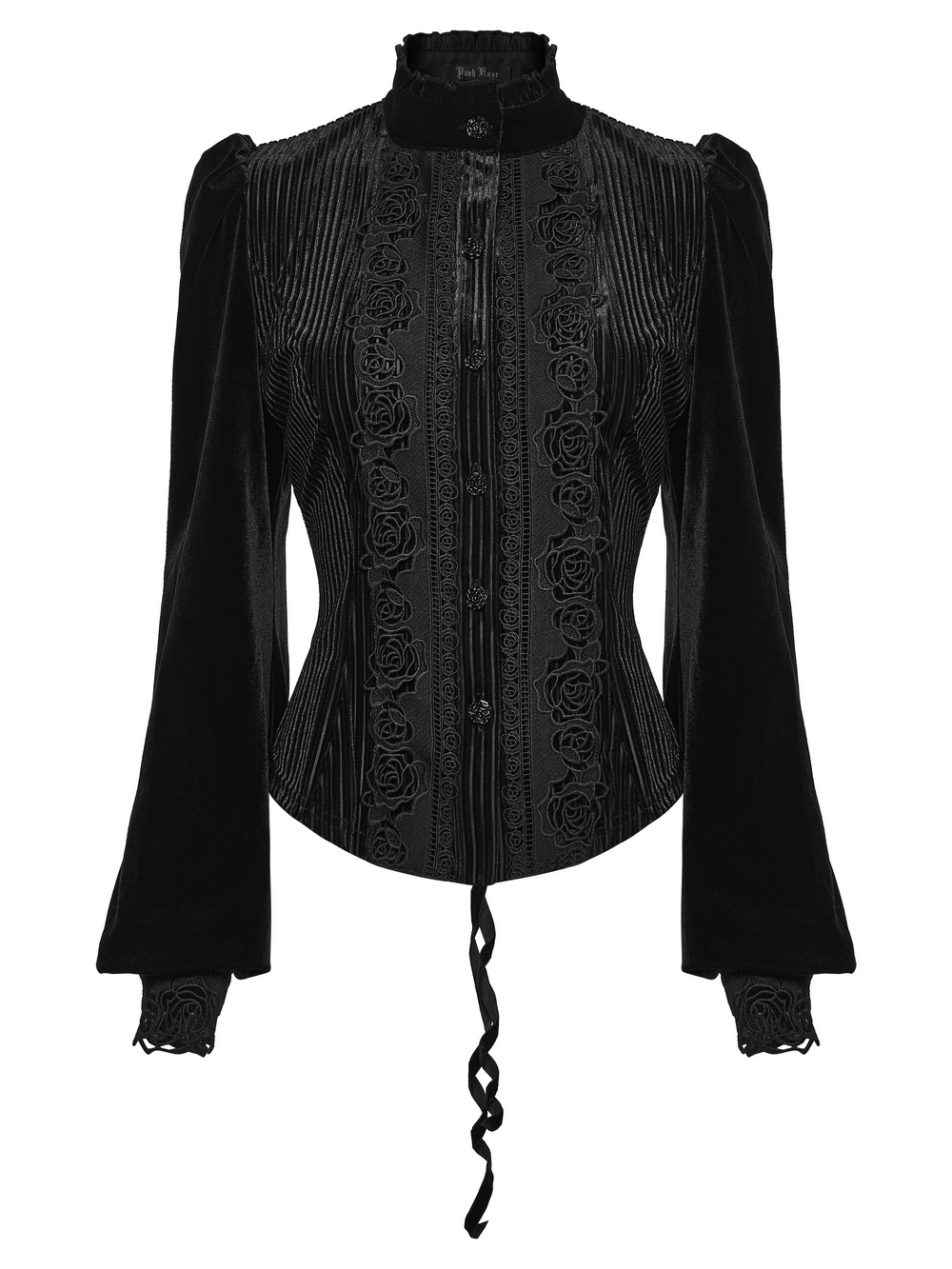 Chic Female Velvet Shirt with Lace and Vertical Stripes