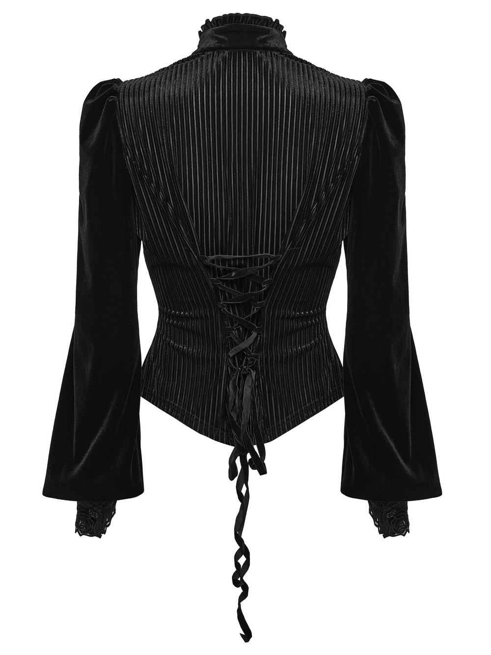 Chic Female Velvet Shirt with Lace and Vertical Stripes