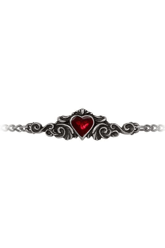 Chic Goth Red Heart Bracelet in Antique Pewter Design
