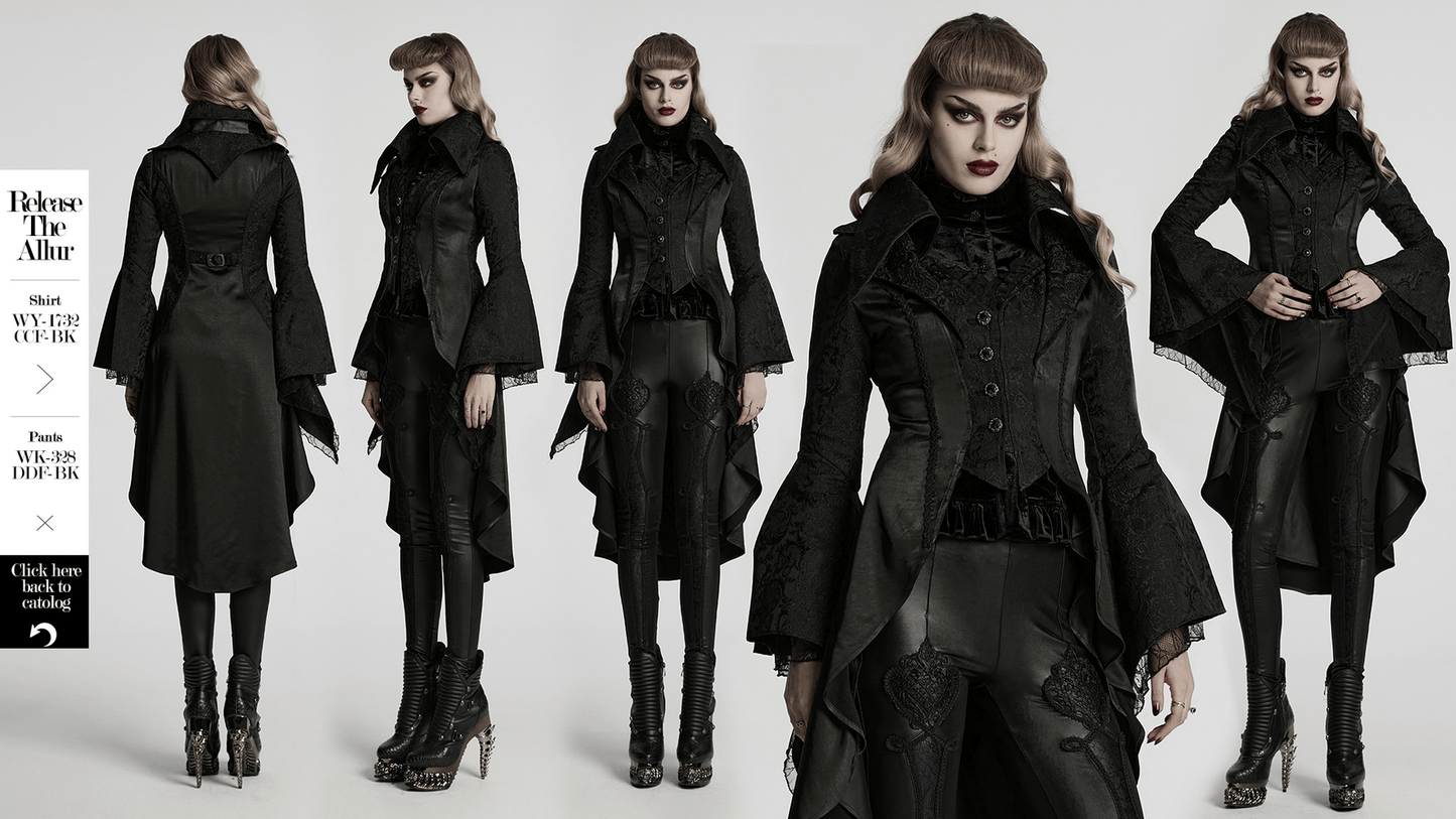 Chic High-low Tailcoat with Jacquard Lace and Buttons