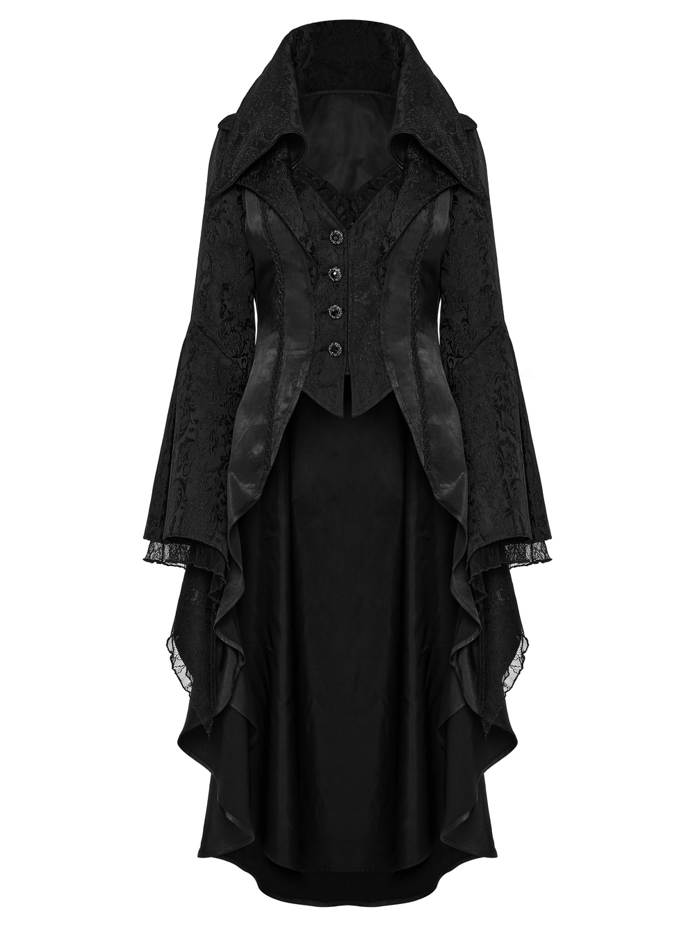 Chic High-low Tailcoat with Jacquard Lace and Buttons
