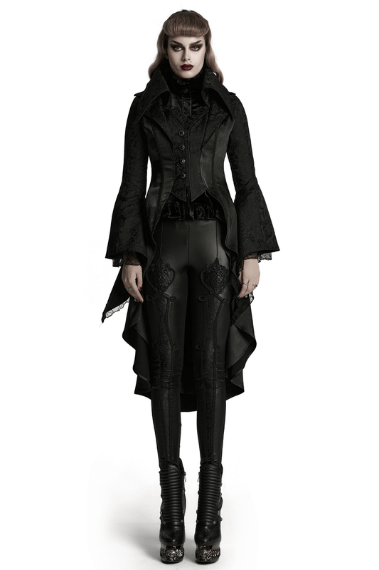 Chic High-low Tailcoat with Jacquard Lace and Buttons