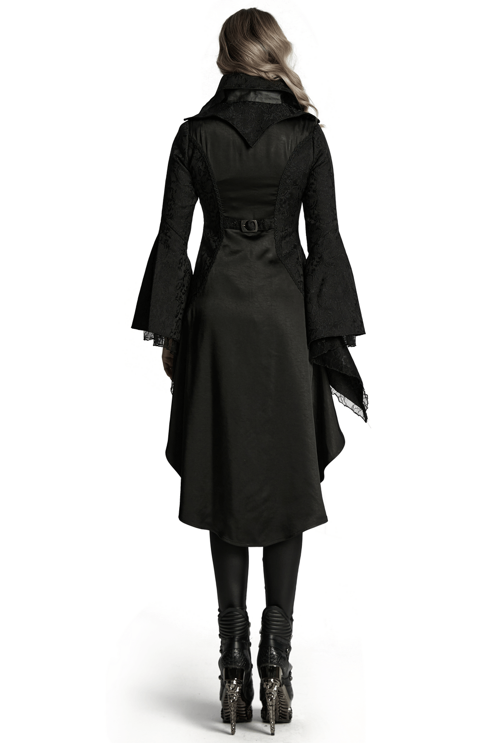 Chic High-low Tailcoat with Jacquard Lace and Buttons