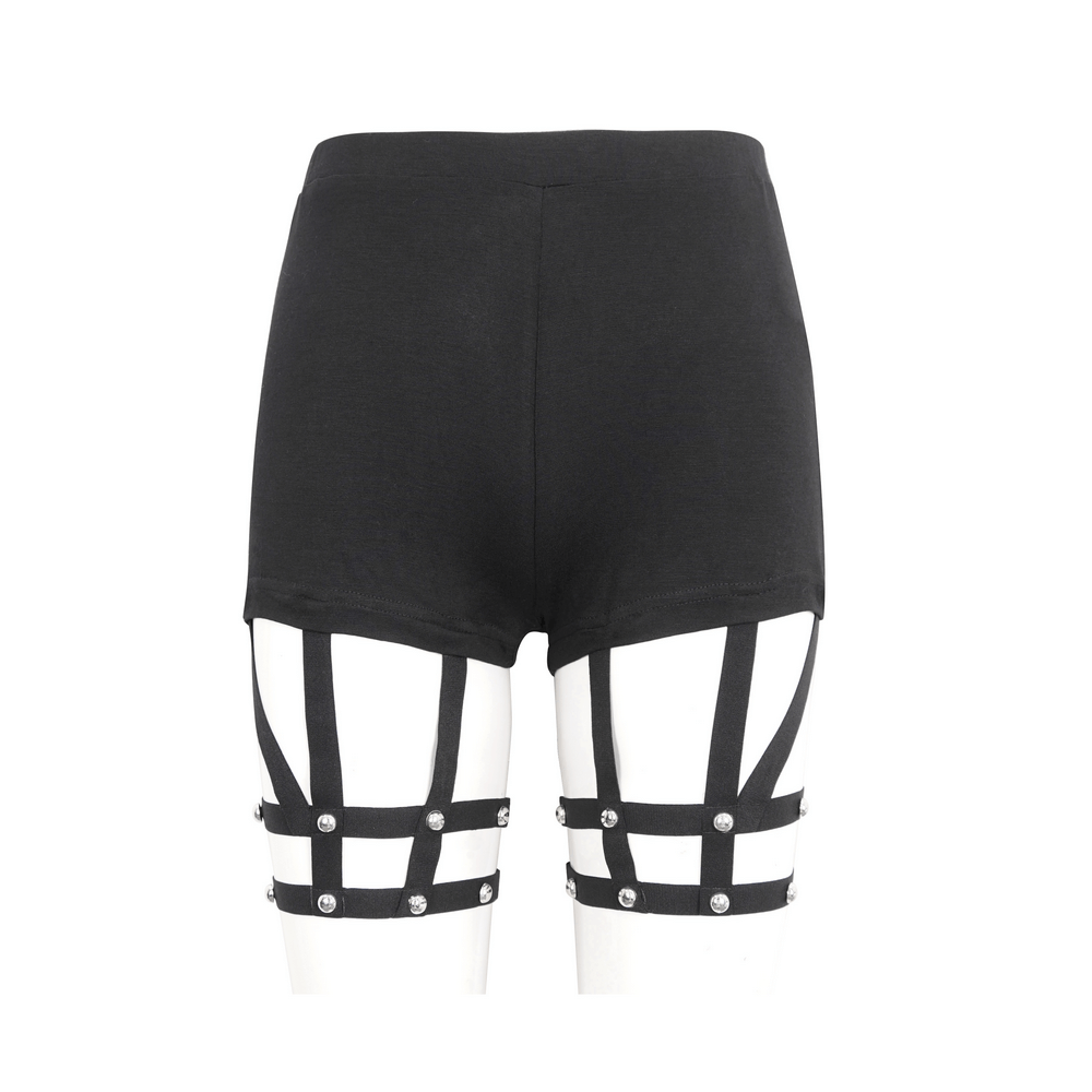 Chic High-Waisted Garter Shorts with Rivets for Women