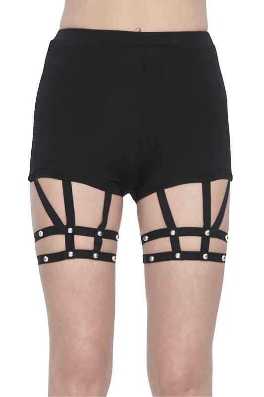 Chic High-Waisted Garter Shorts with Rivets for Women