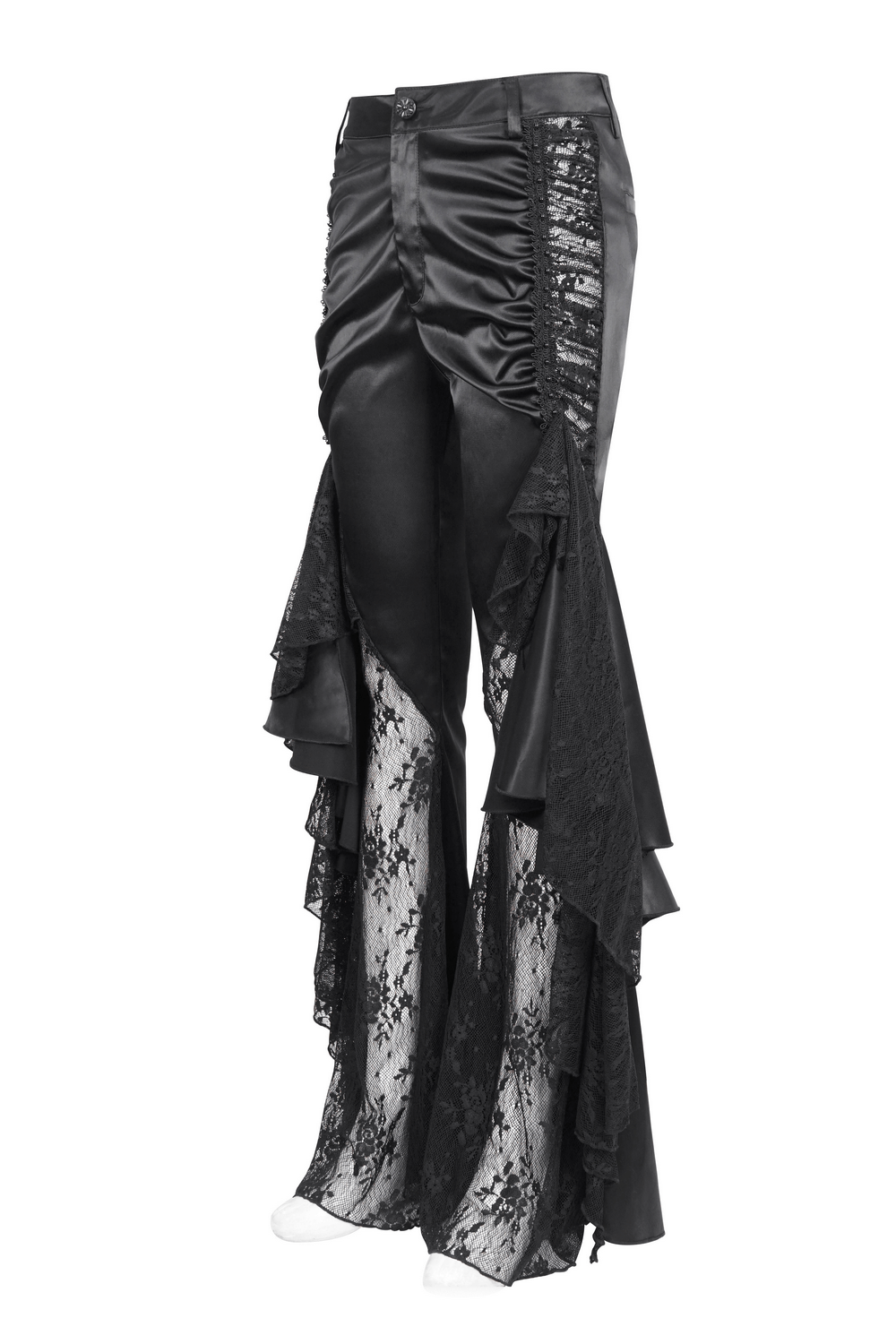 Chic Lace-Paneled Ruffle Flared Pants for Evenings