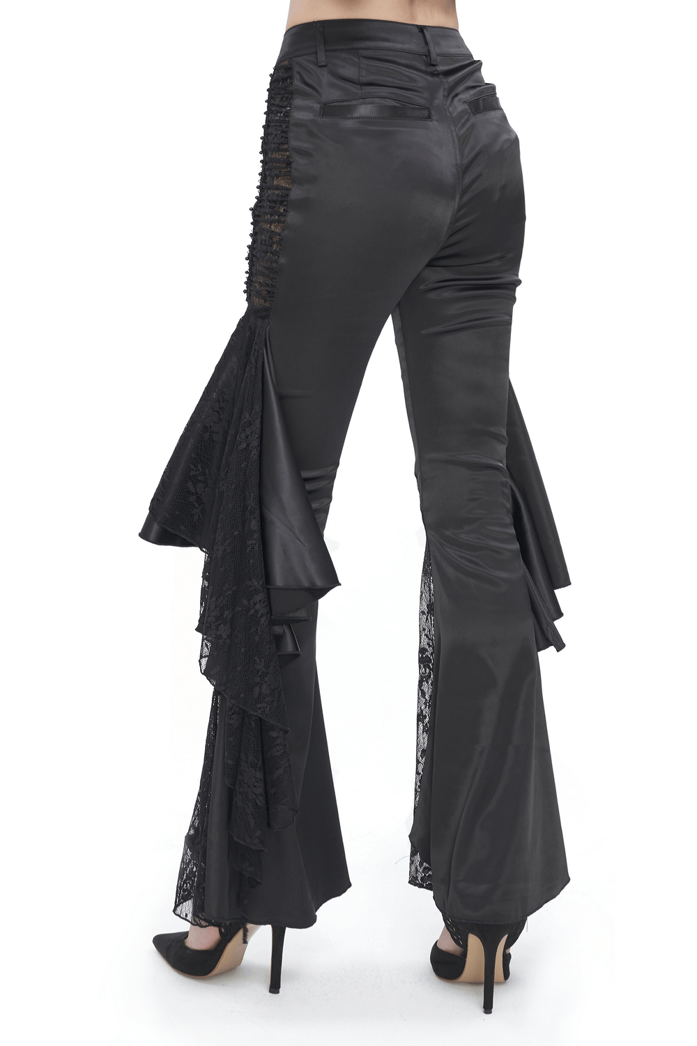 Chic Lace-Paneled Ruffle Flared Pants for Evenings