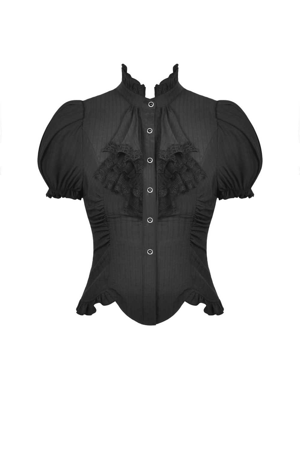 Chic Lace-Trimmed Gothic Blouse With Puff Sleeves