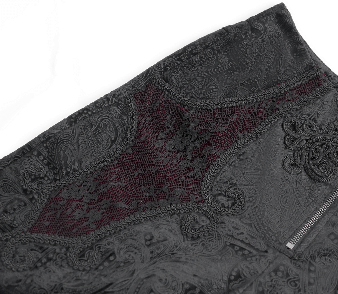 Chic Men's Black Jacquard Pants with Lace Accents