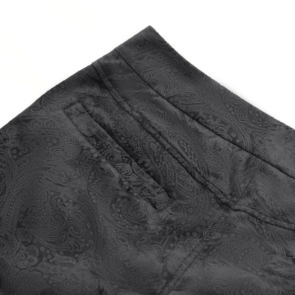 Chic Men's Black Jacquard Pants with Lace Accents