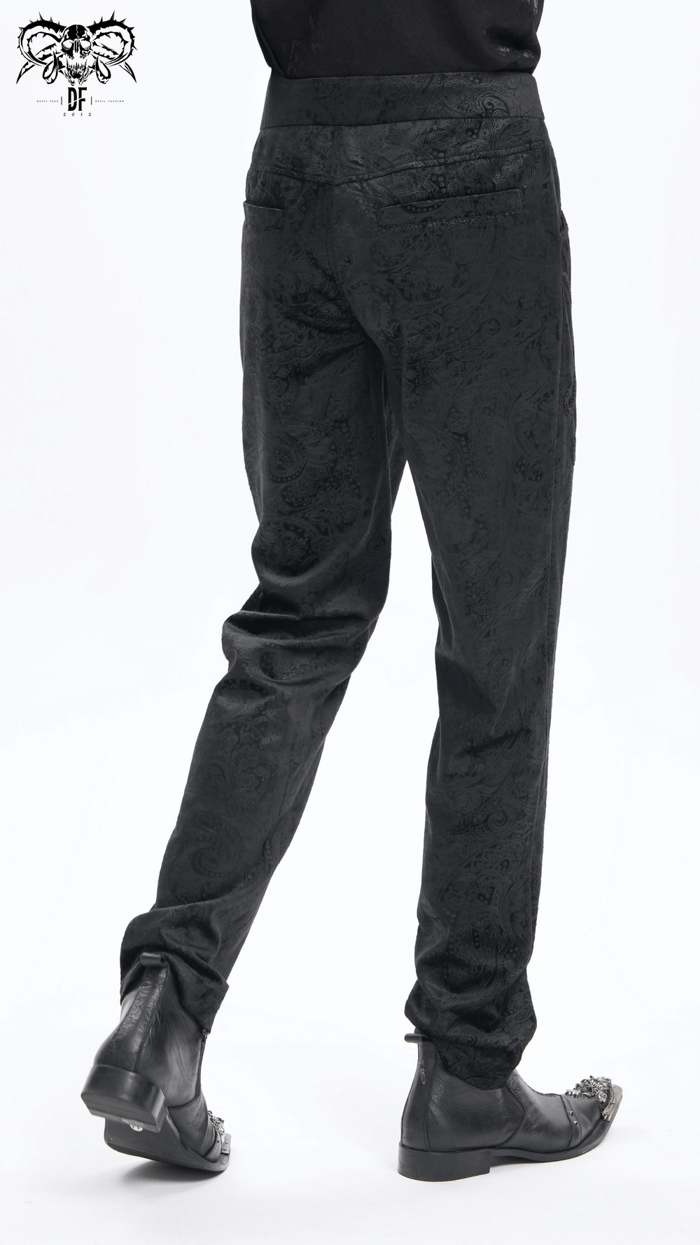 Chic Men's Black Jacquard Pants with Lace Accents